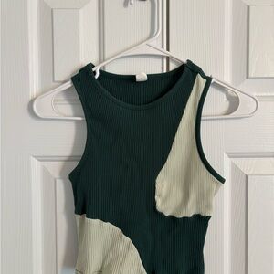 Sleeveless Ribbed Top in Green and Cream